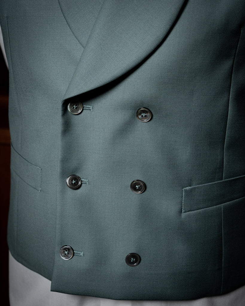 Abito Bernini Blu Dalsarto con Gilet Verde Salvia