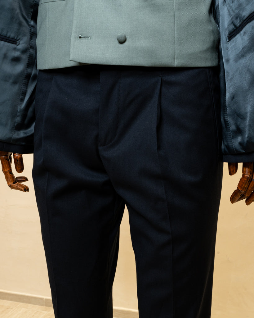 Abito Bernini Blu Grigio con Gilet Verde Menta