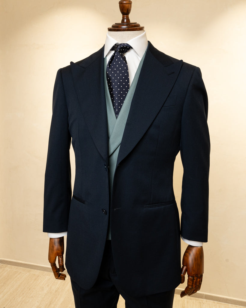 Abito Bernini Blu Grigio con Gilet Verde Menta