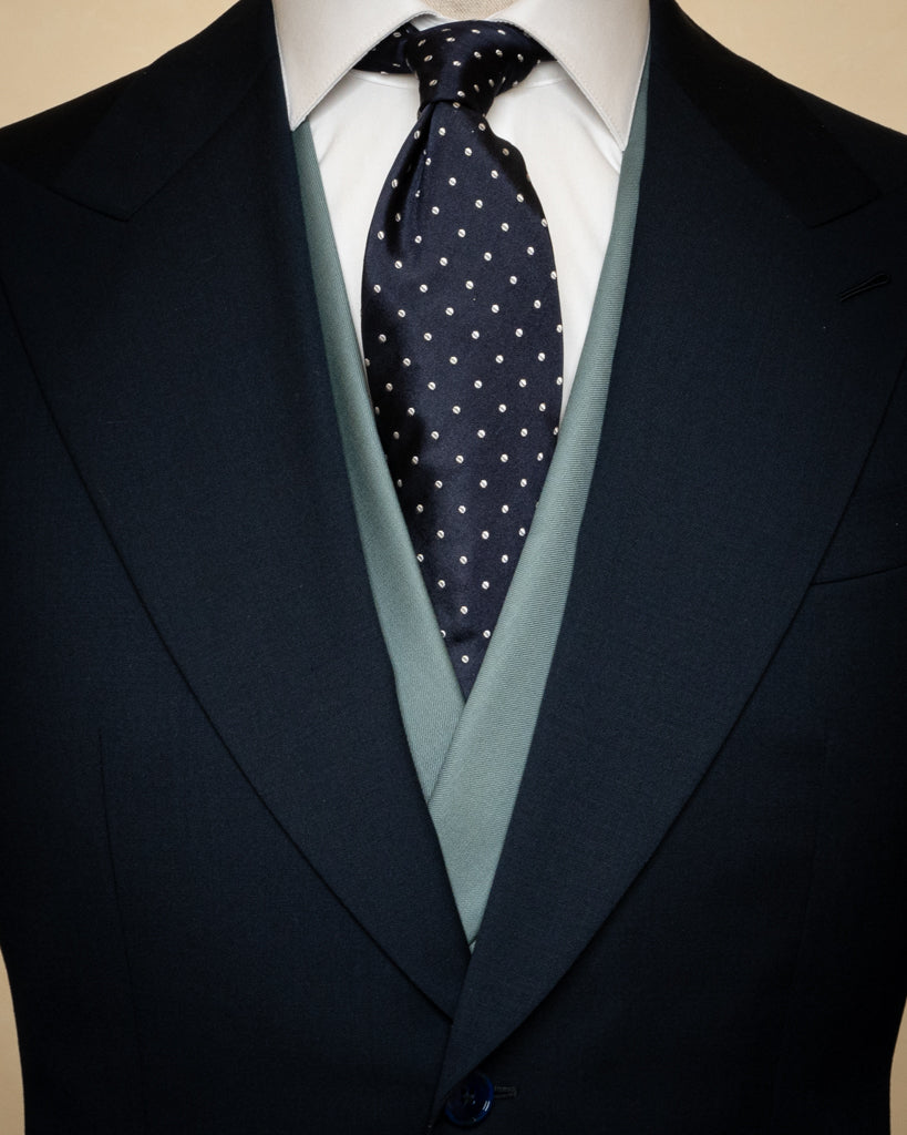 Abito Bernini Blu Grigio con Gilet Verde Menta