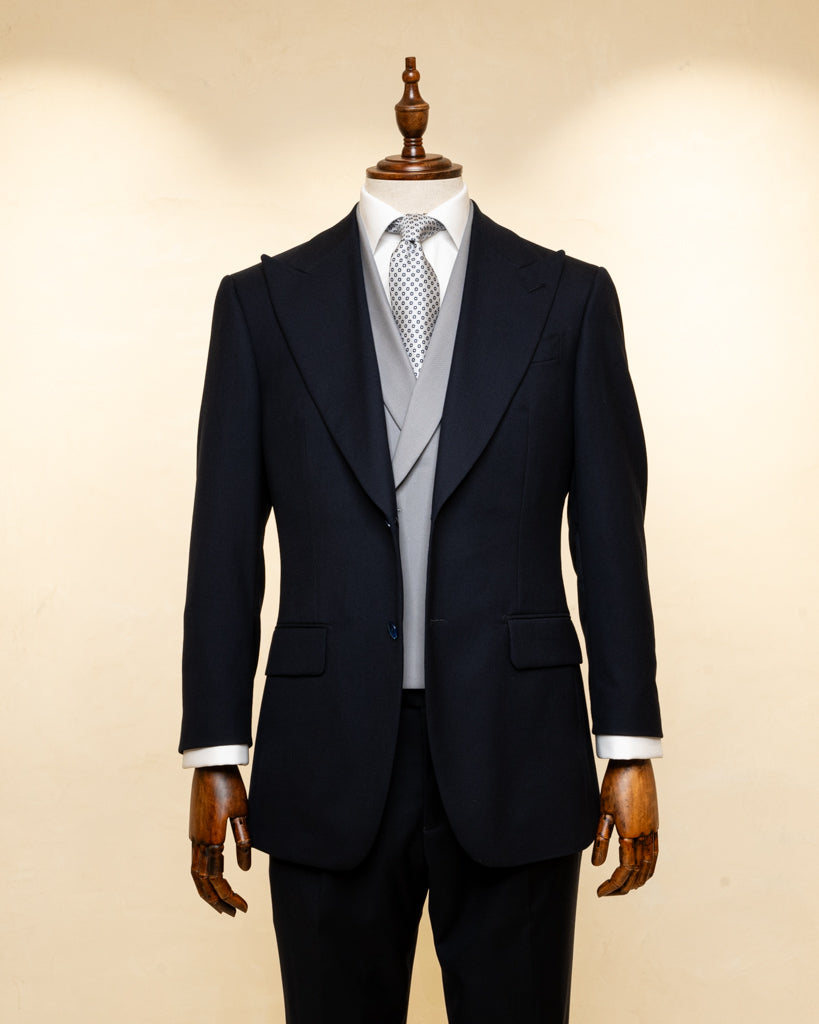 Abito Bernini Blu Petrolio Scuro con Gilet Grigio