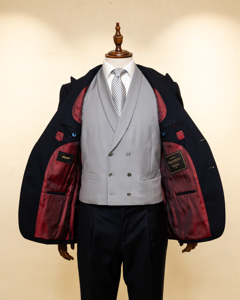Abito Bernini Blu Petrolio Scuro con Gilet Grigio