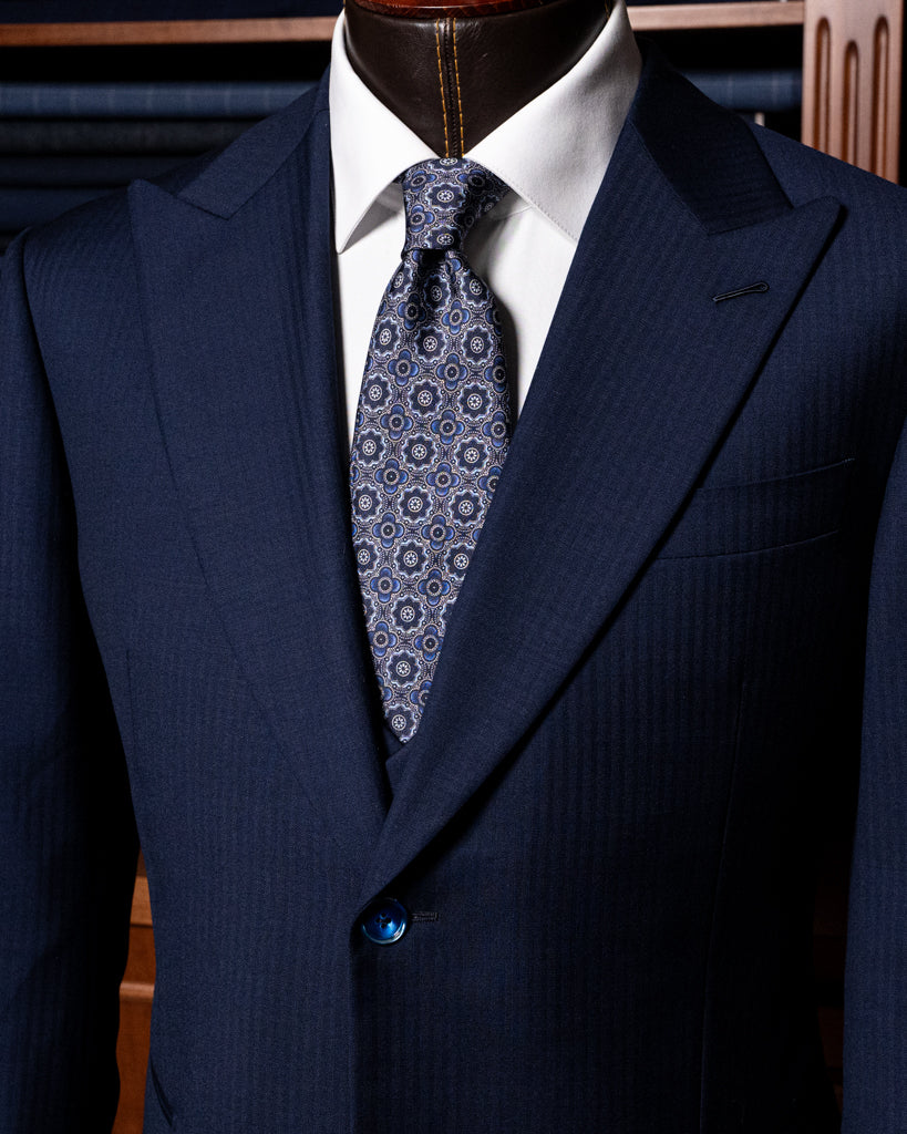 Abito Bernini Spinato Blu Navy con Gilet