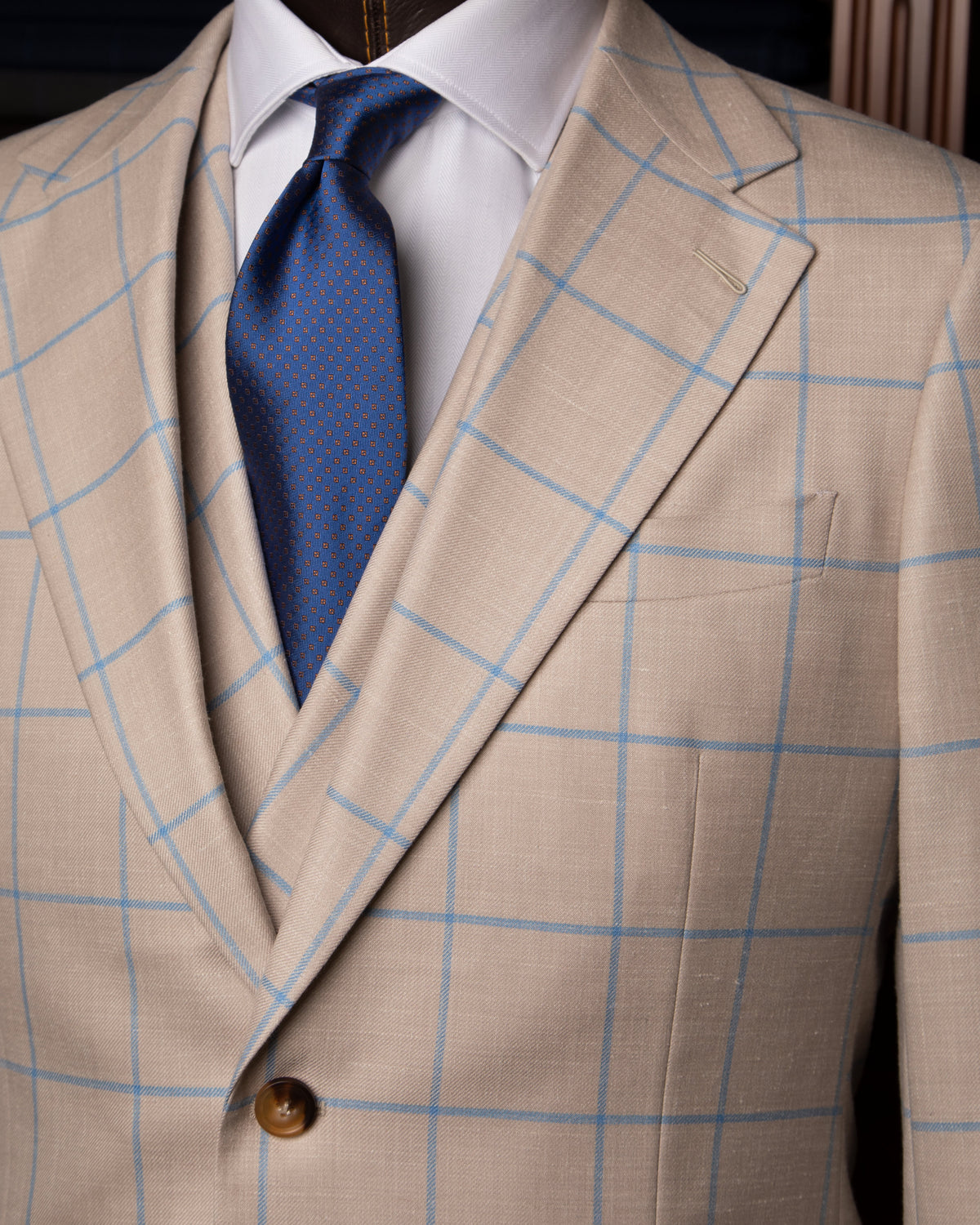 Abito Giotto Beige a Quadri Blu con Gilet