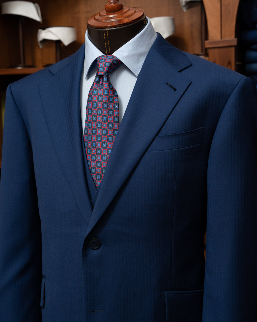 Abito Giotto Blu Chiaro Spinato con Gilet