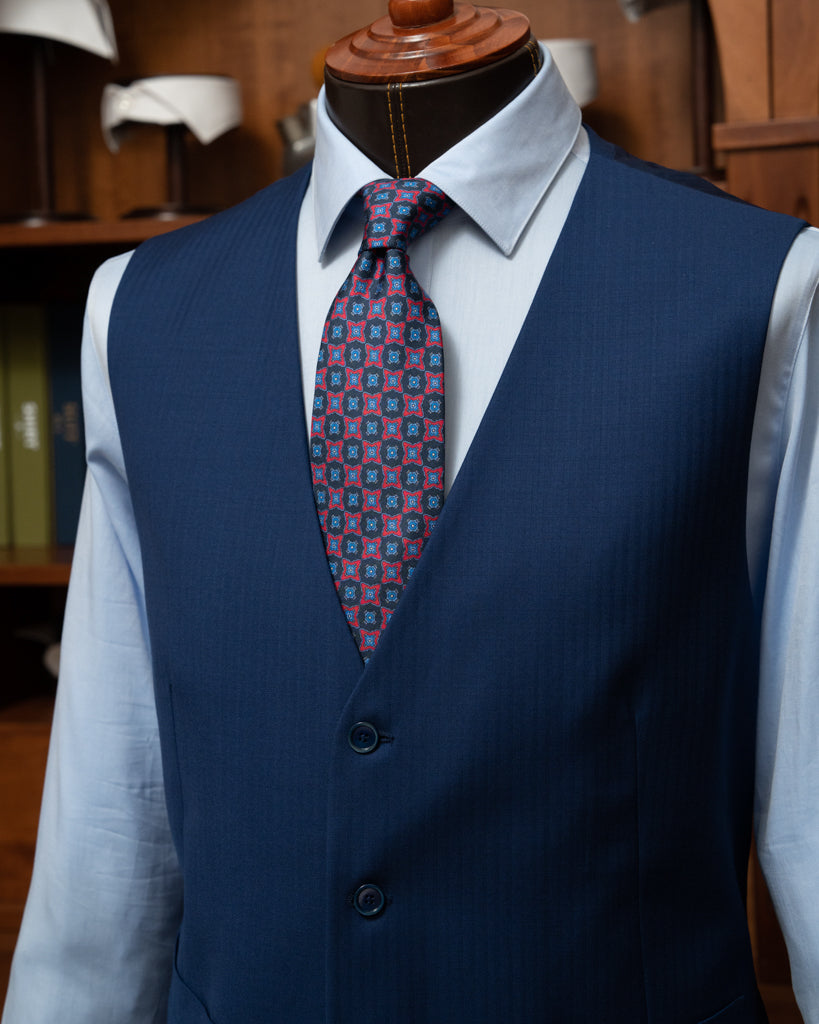 Giotto Light Blue Herringbone Suit with Vest