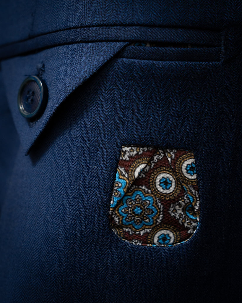 Giotto Light Blue Herringbone Suit with Vest