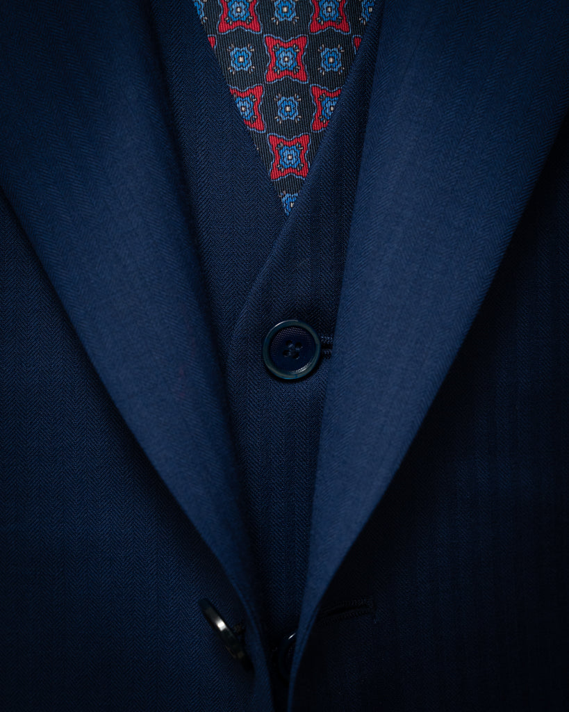 Giotto Light Blue Herringbone Suit with Vest