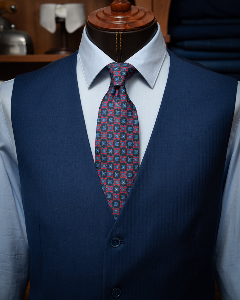 Giotto Light Blue Herringbone Suit with Vest