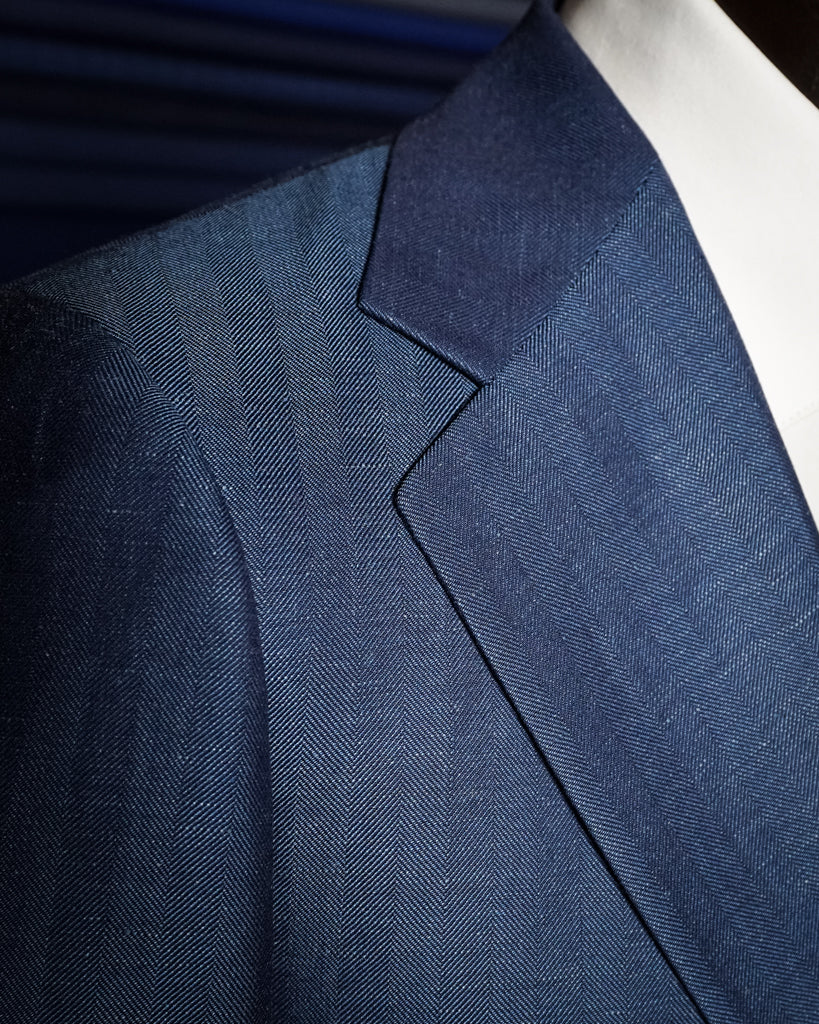 Abito Giotto Lino Blu Spinato con Gilet