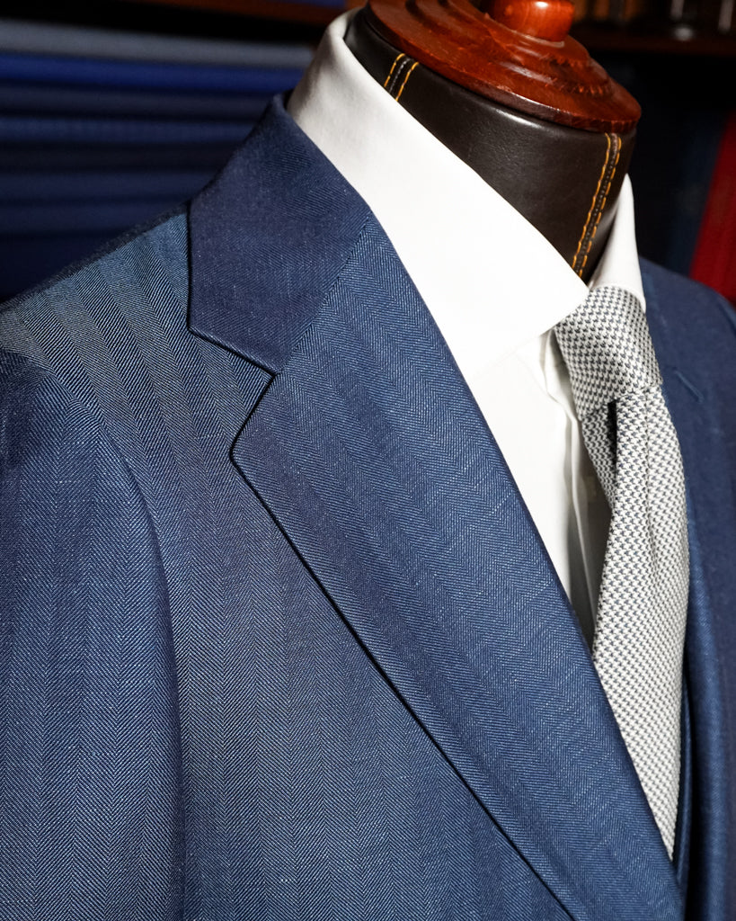Abito Giotto Lino Blu Spinato con Gilet