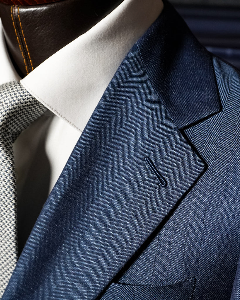 Abito Giotto Lino Blu Spinato con Gilet