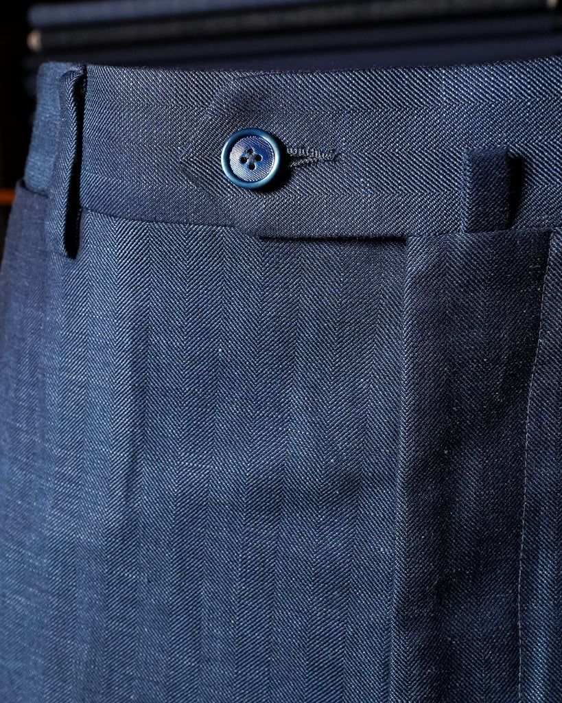 Abito Giotto Lino Blu Spinato con Gilet