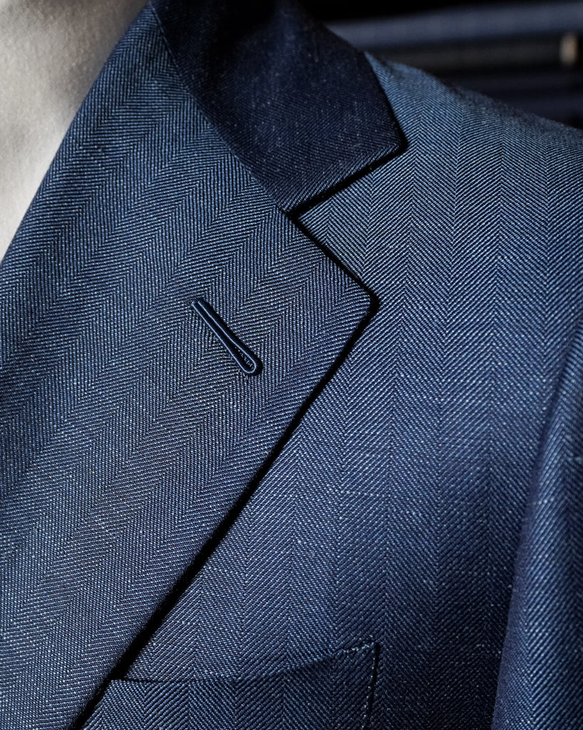 Abito Giotto Lino Blu Spinato con Gilet