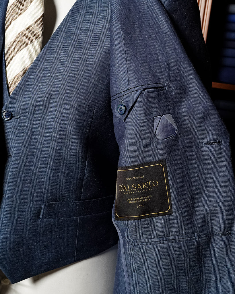 Abito Giotto Lino Blu Spinato con Gilet