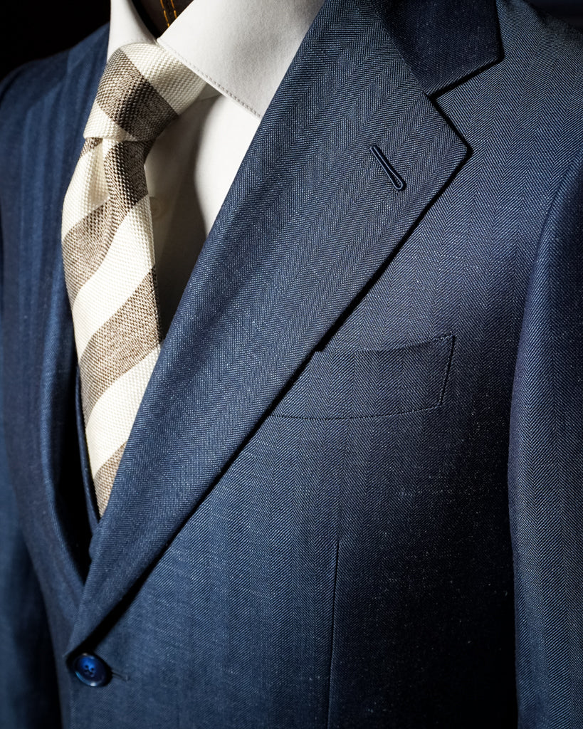 Abito Giotto Lino Blu Spinato con Gilet