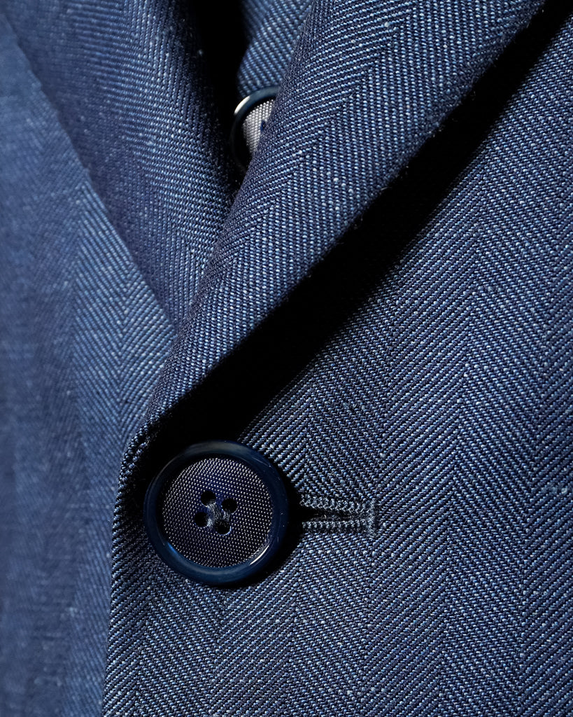 Abito Giotto Lino Blu Spinato con Gilet