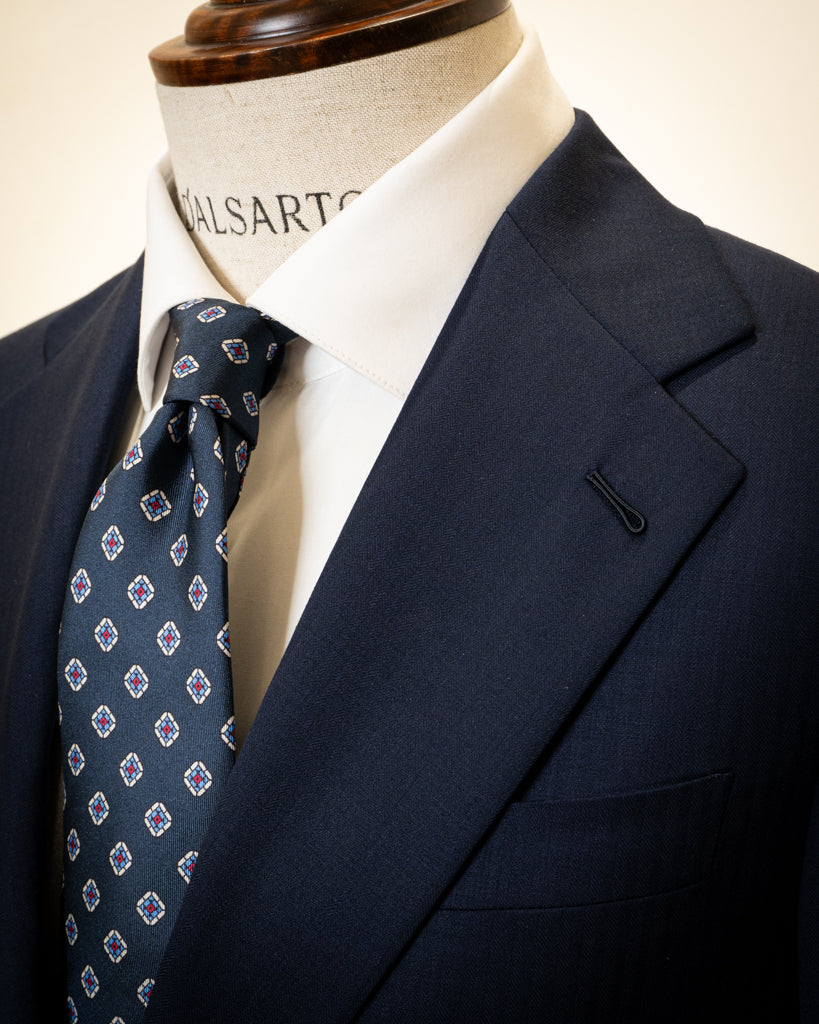 Giotto Herringbone Suit Dark Blue