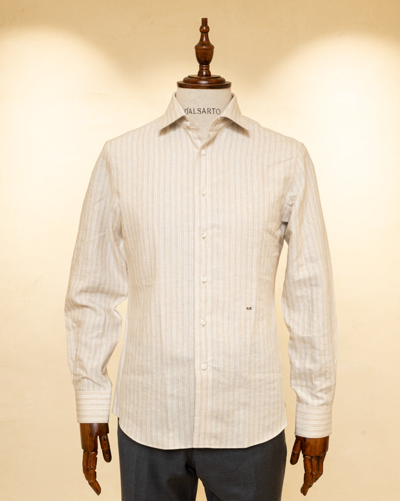 Sand Beige Melange Shirt with Stripes