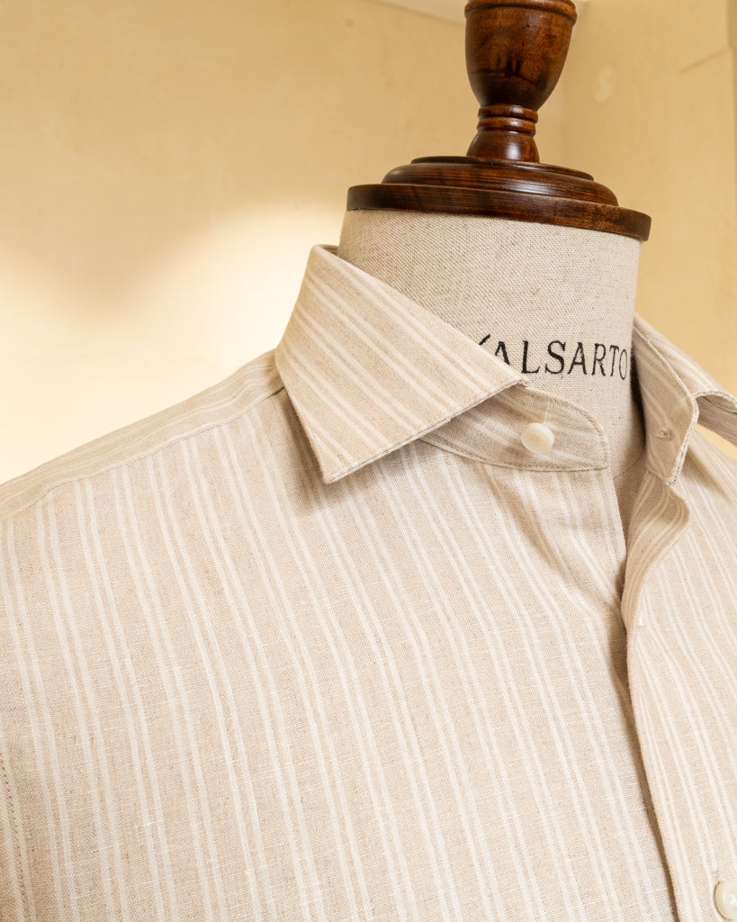 Sand Beige Melange Shirt with Stripes
