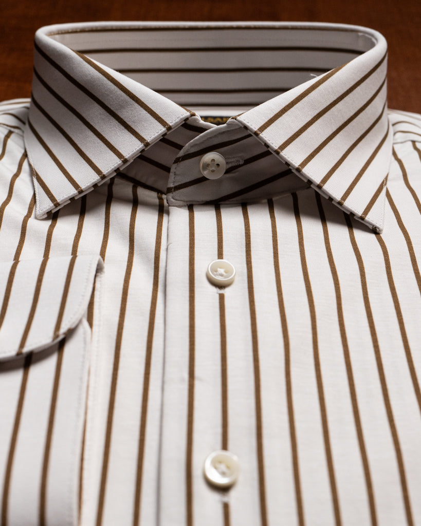 Camicia Bianca Bacchettata Marrone