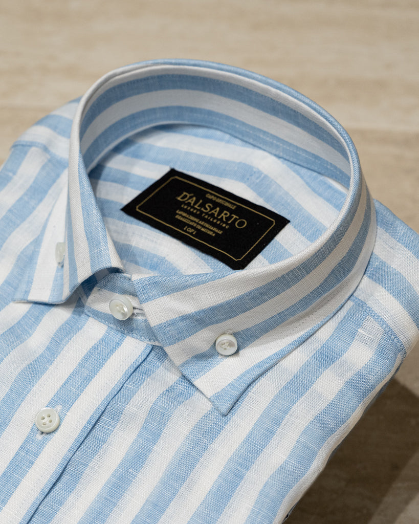 Camicia Button Down Bacchettata Azzurra Stretch