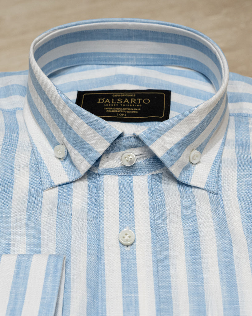 Camicia Button Down Bacchettata Azzurra Stretch