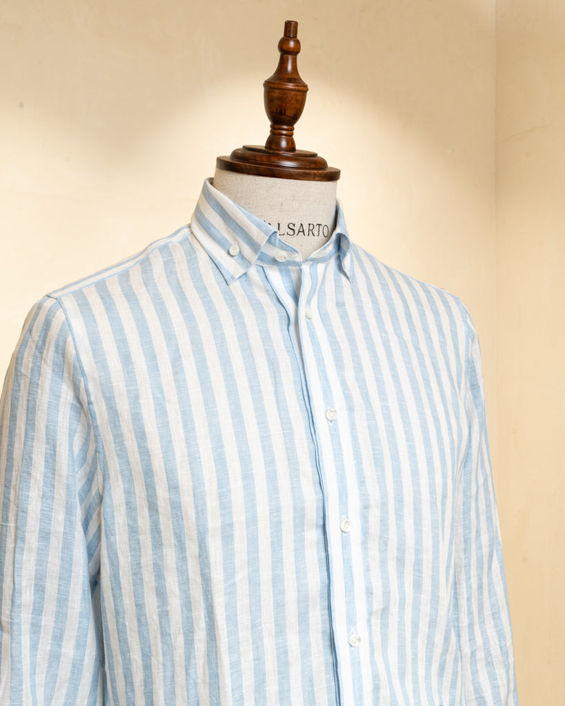 Camicia Button Down Bacchettata Azzurra Stretch