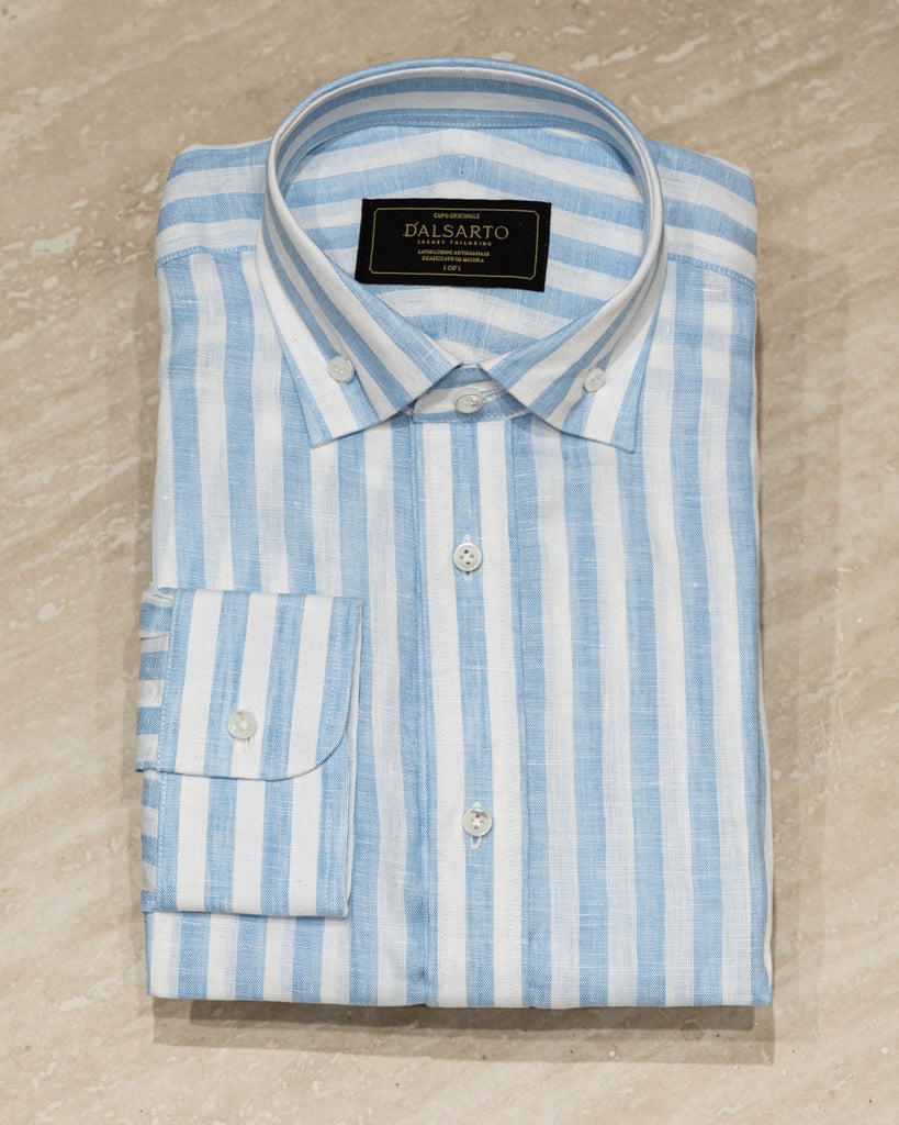 Camicia Button Down Bacchettata Azzurra Stretch