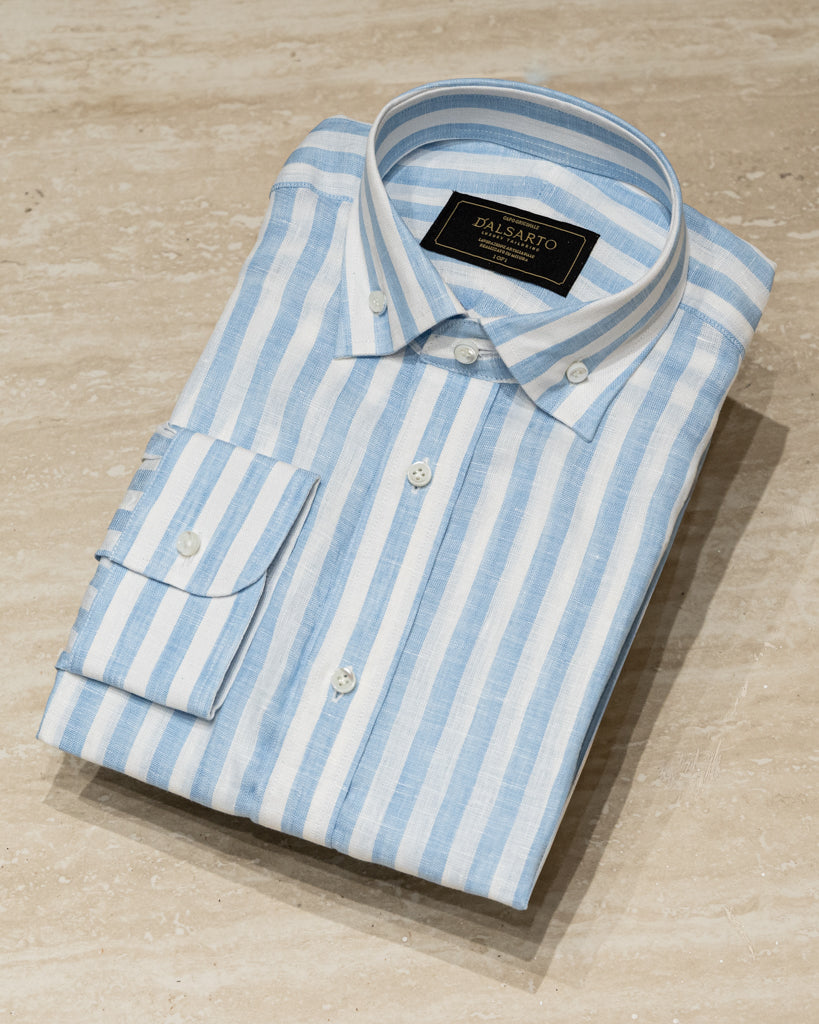 Camicia Button Down Bacchettata Azzurra Stretch