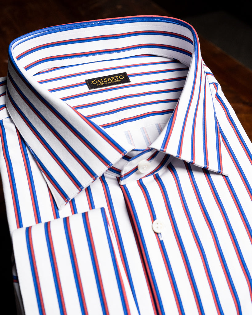 Camicia Casual Bianca Stretch a Righe Blu e Rosse