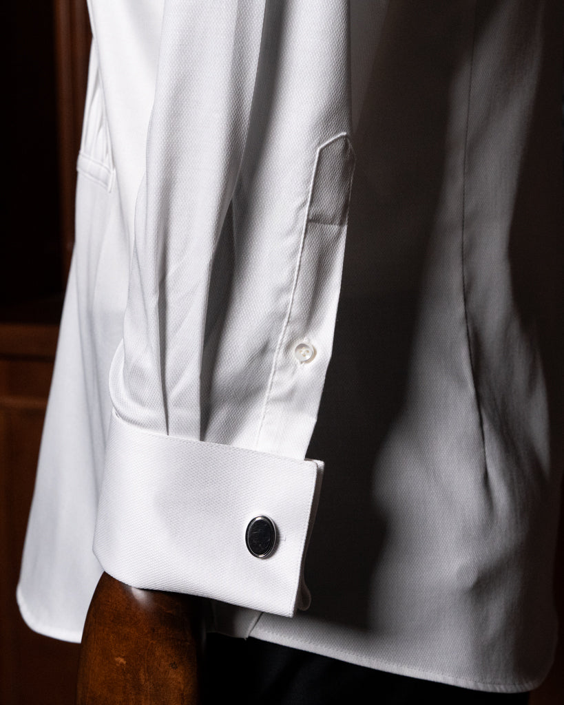 White Piqué Formal Shirt with Pleats