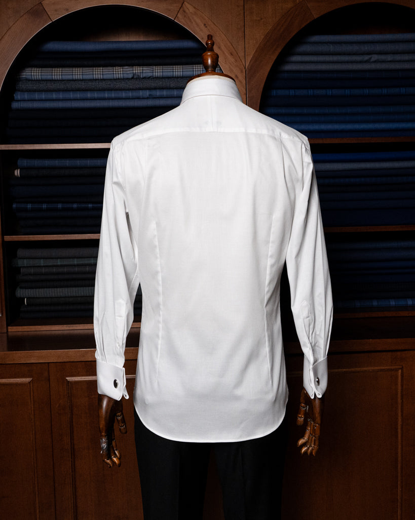 White Piqué Formal Shirt with Pleats