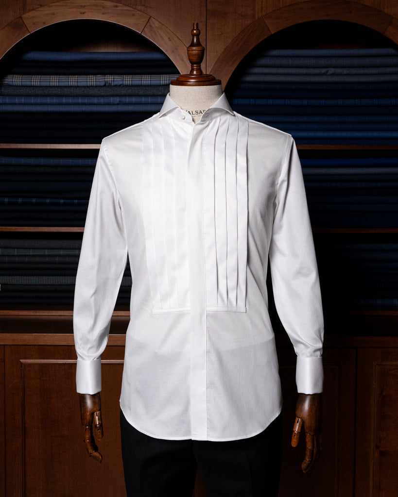 White Piqué Formal Shirt with Pleats