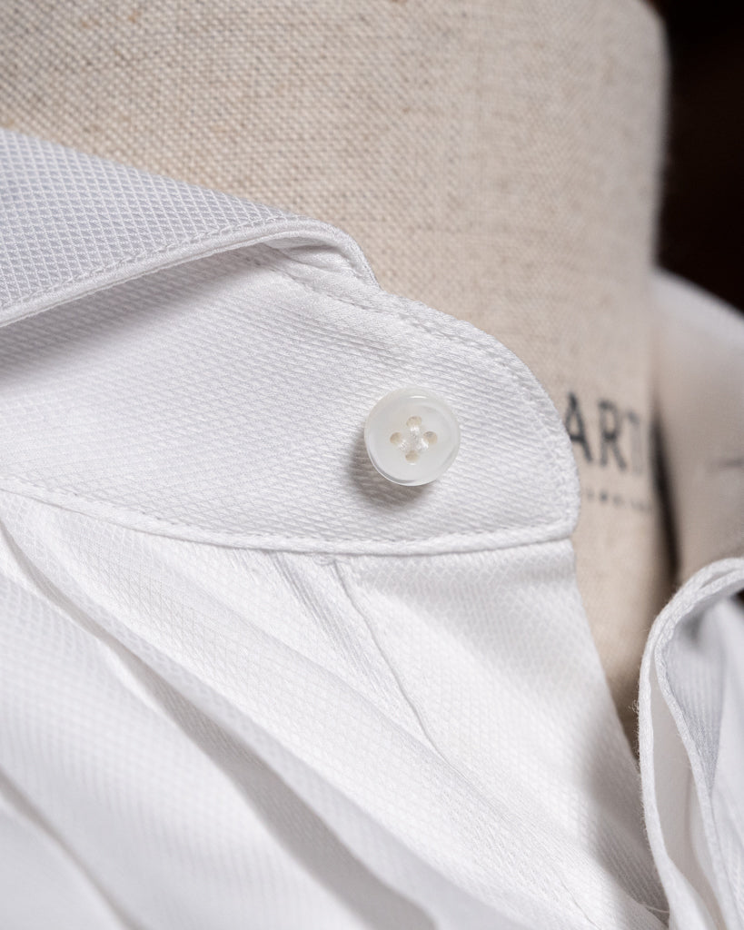 White Piqué Formal Shirt with Pleats
