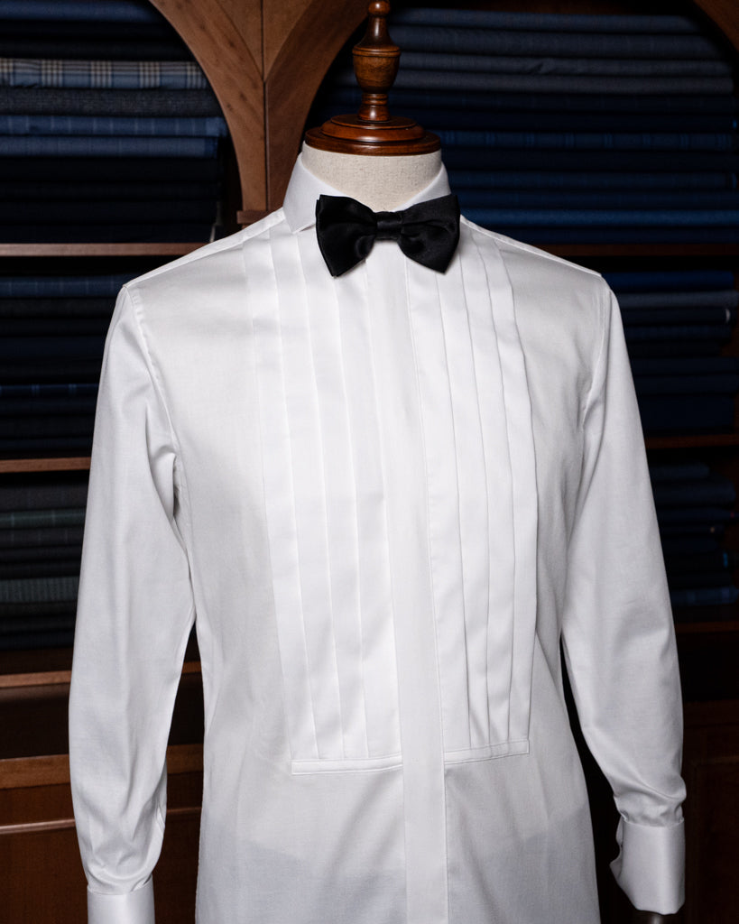 White Piqué Formal Shirt with Pleats