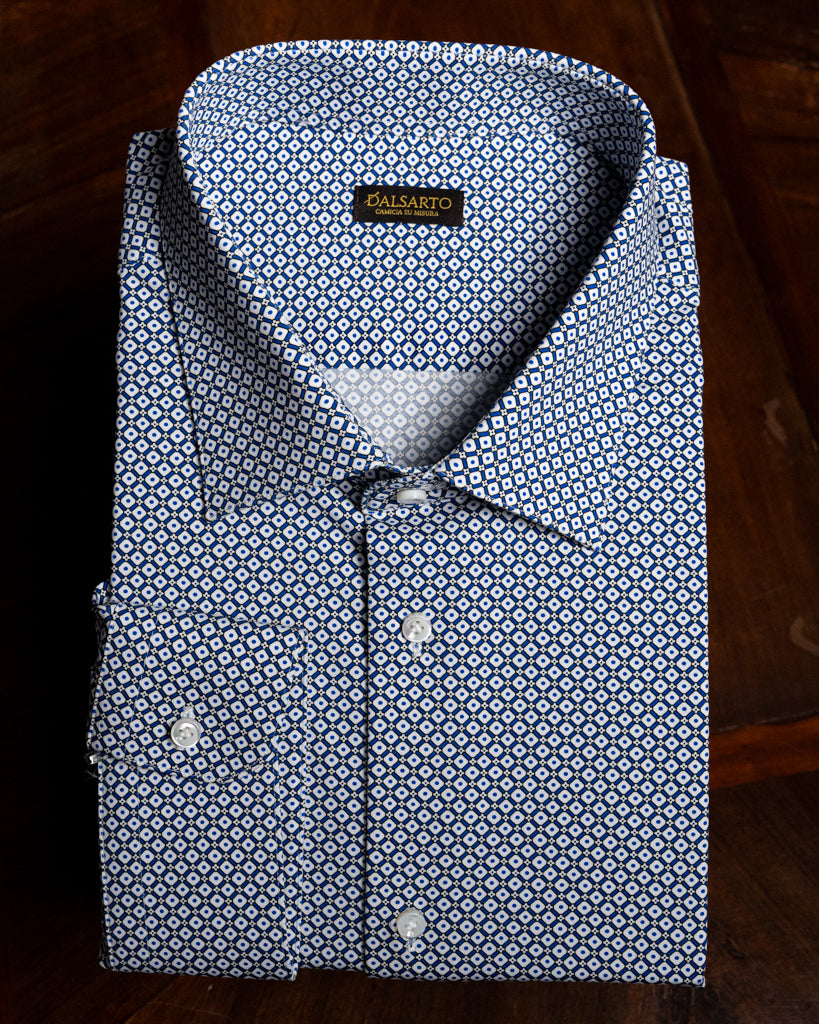 Camicia Micro-geometria a contrasto Bianco e Blu