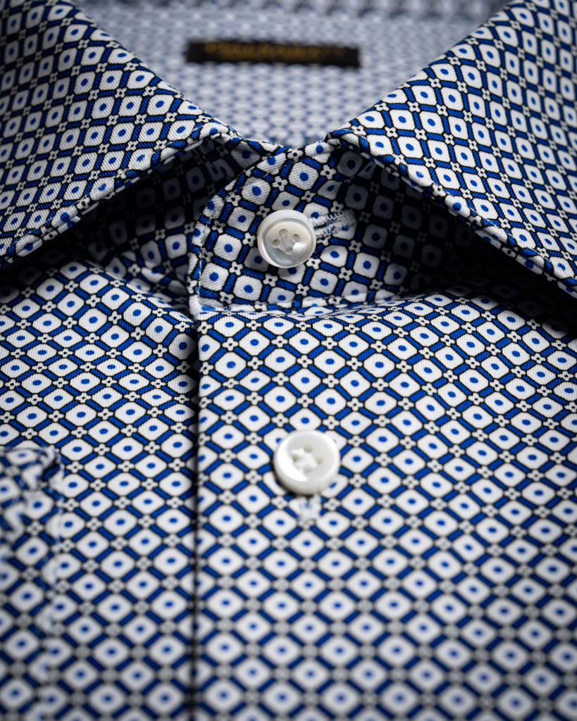 Camicia Micro-geometria a contrasto Bianco e Blu