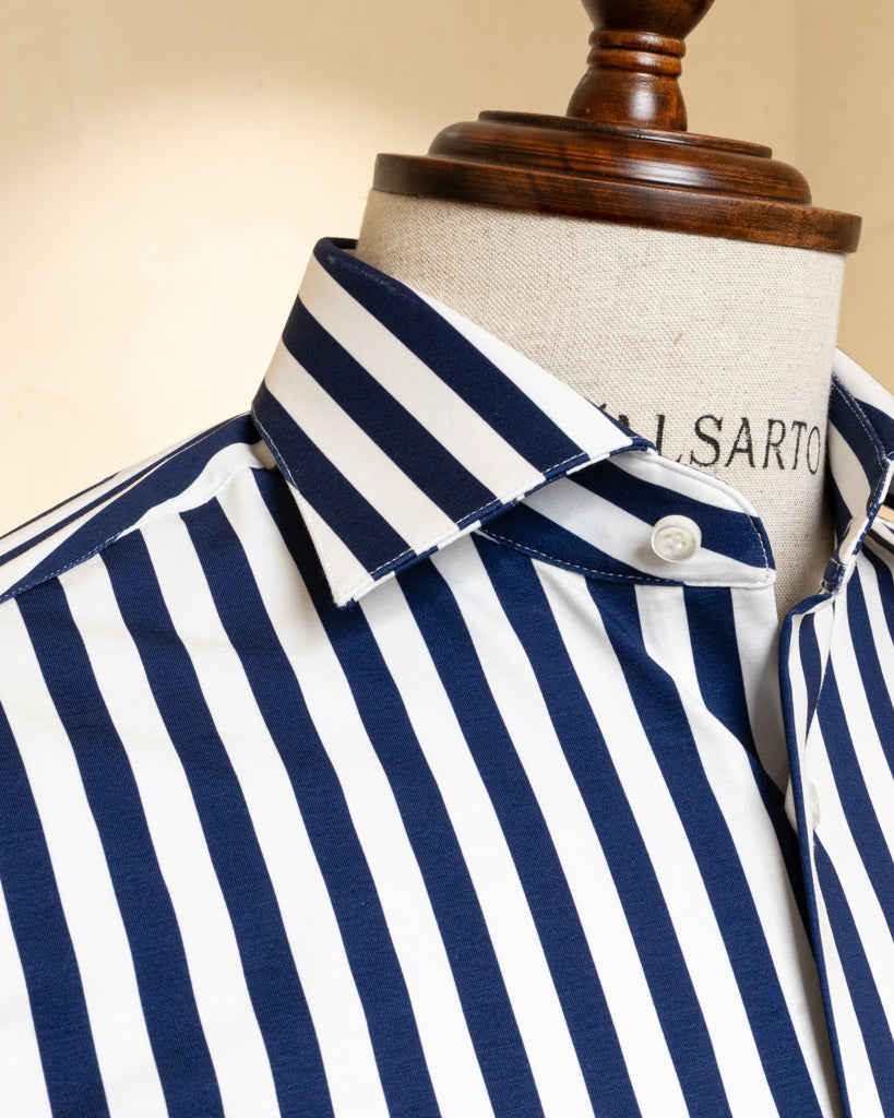 Camicia Stretch Bacchettata Blu Scuro