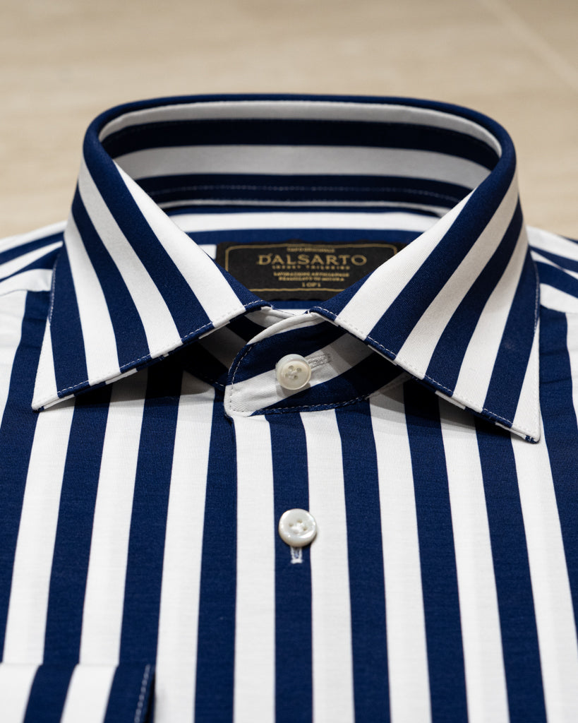 Camicia Stretch Bacchettata Blu Scuro