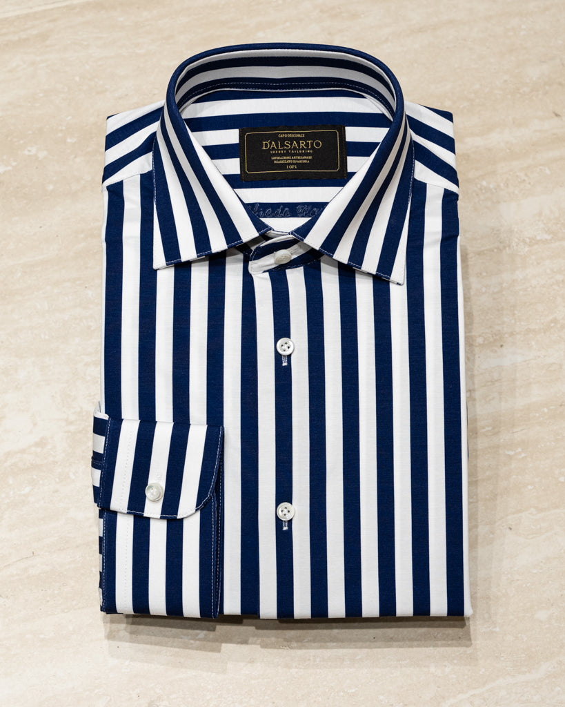 Camicia Stretch Bacchettata Blu Scuro