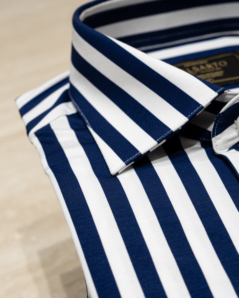 Camicia Stretch Bacchettata Blu Scuro