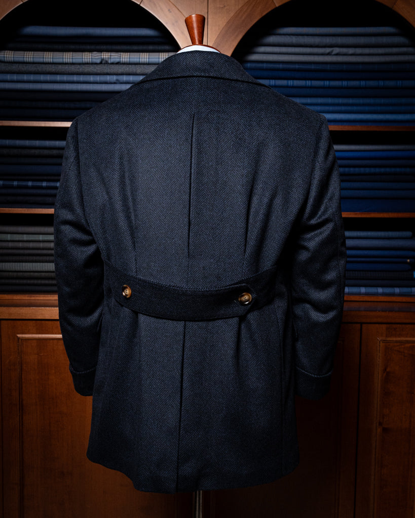Cappotto Blu Scuro Spinato Lana Cashmere