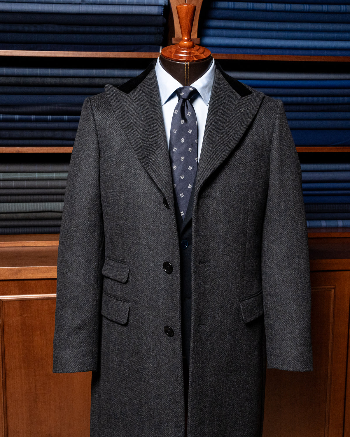 Cappotto Mantegna Spinato Grigio Lana e Cashmere