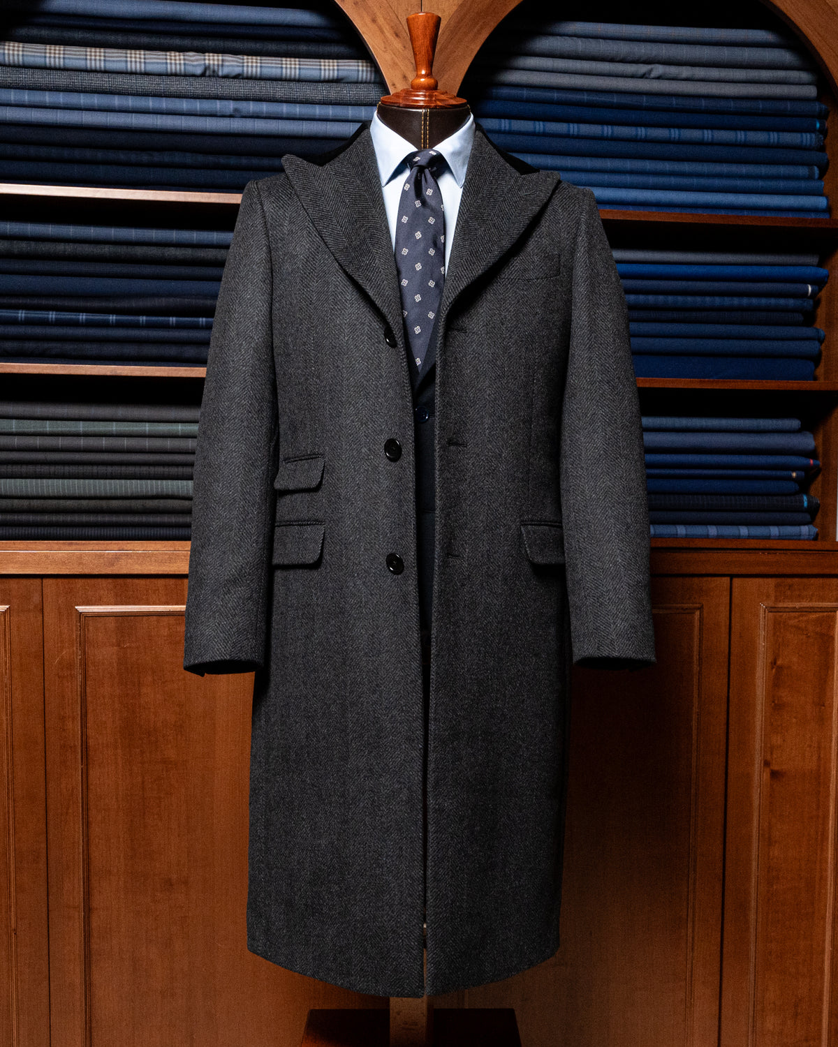 Cappotto Mantegna Spinato Grigio Lana e Cashmere