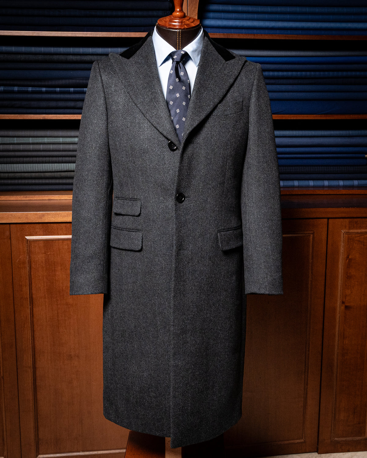 Cappotto Mantegna Spinato Grigio Lana e Cashmere