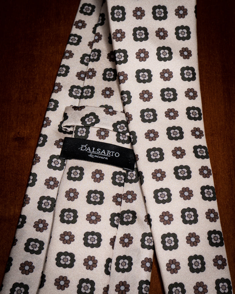 Agostino Tie White with Green and Brown Flowers