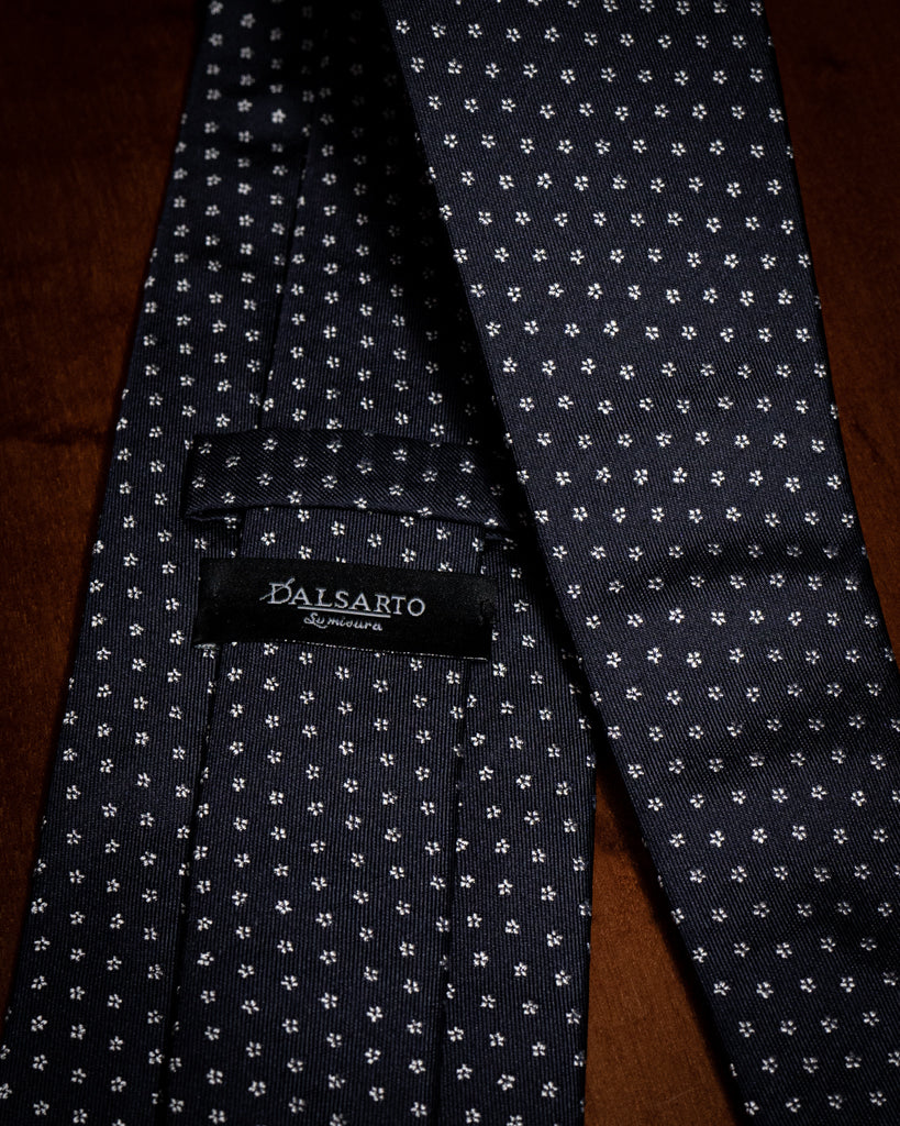 Cravatta Blu con Micro Fiori Bianchi