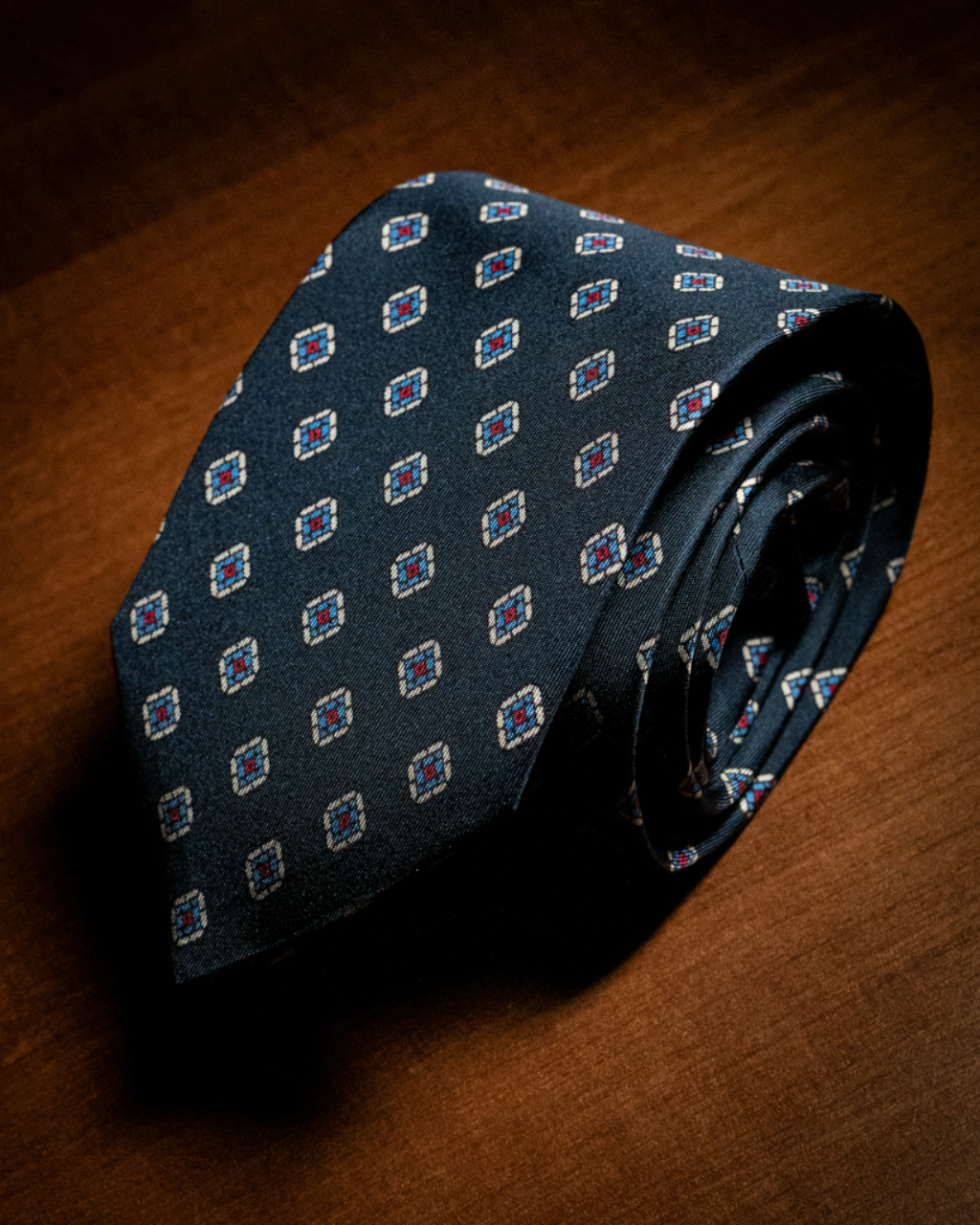 Cravatta Blu con Rombi Rubino
