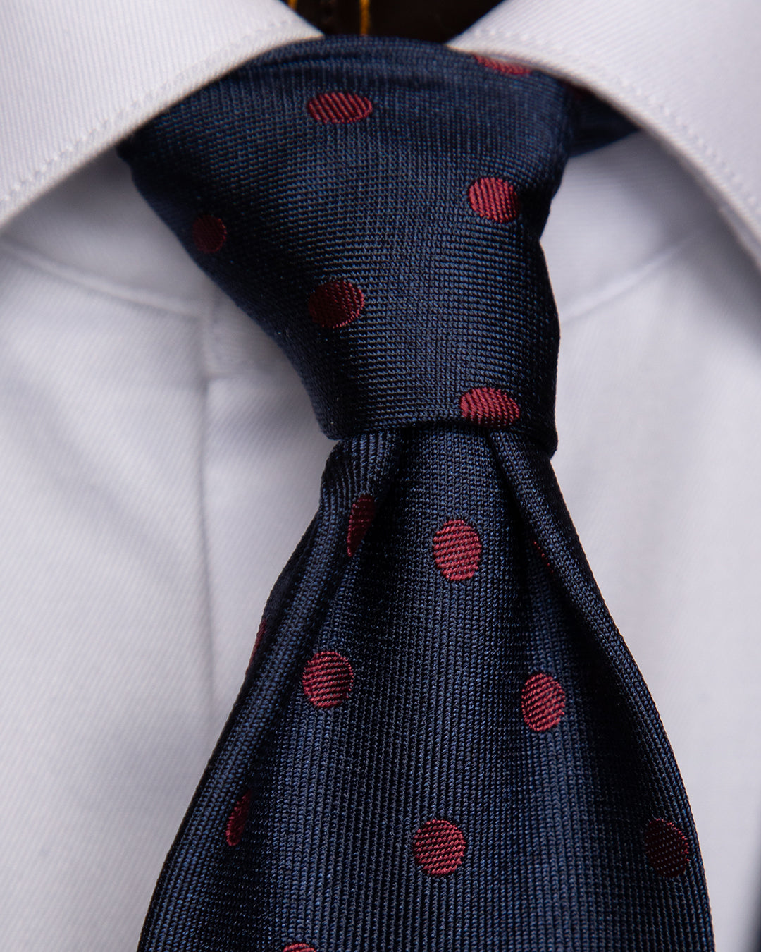Midnight Blue Tie with Bordeaux Polka Dots